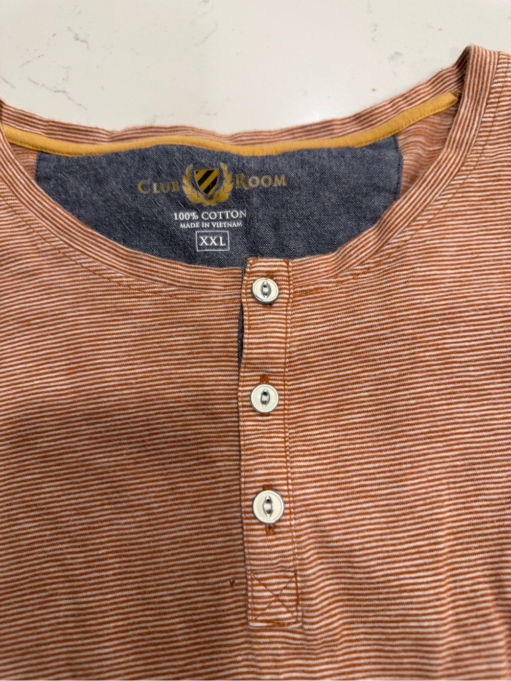 Club Room Men's Orange and White Striped Henley Shirt